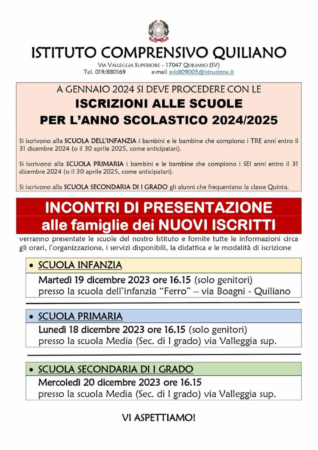 Incontri di presentazione alle famiglie nuovi alunni
