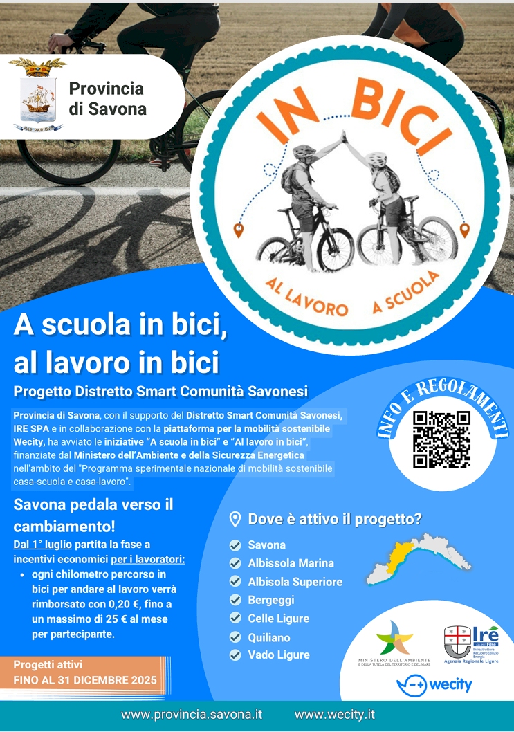 Mobilità sostenibile: al via l’iniziativa “In bici” nei Comuni del savonese